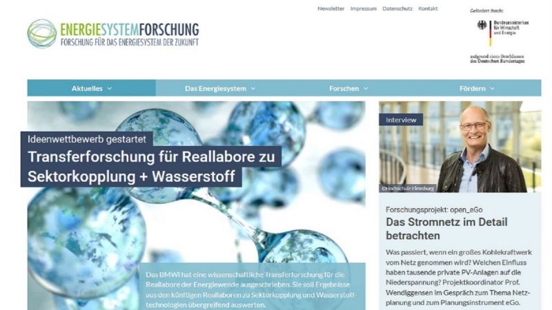 Screenshot der Startseite von energiesystem-forschung.de