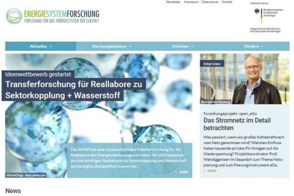 Screenshot der Startseite energiesystem-forschung.de Screenshot der Startseite energiesystem-forschung.de