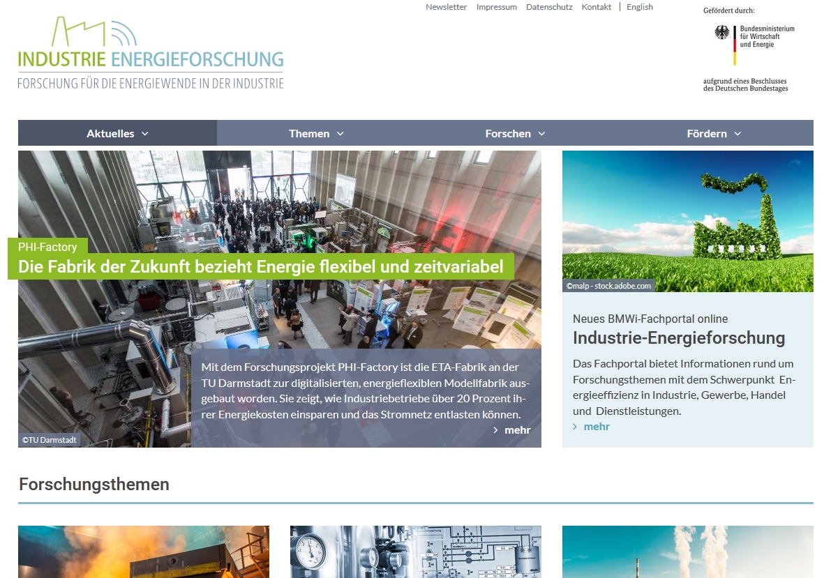 Screenshot von Industrie-Energieforschung (Bild: PtJ)